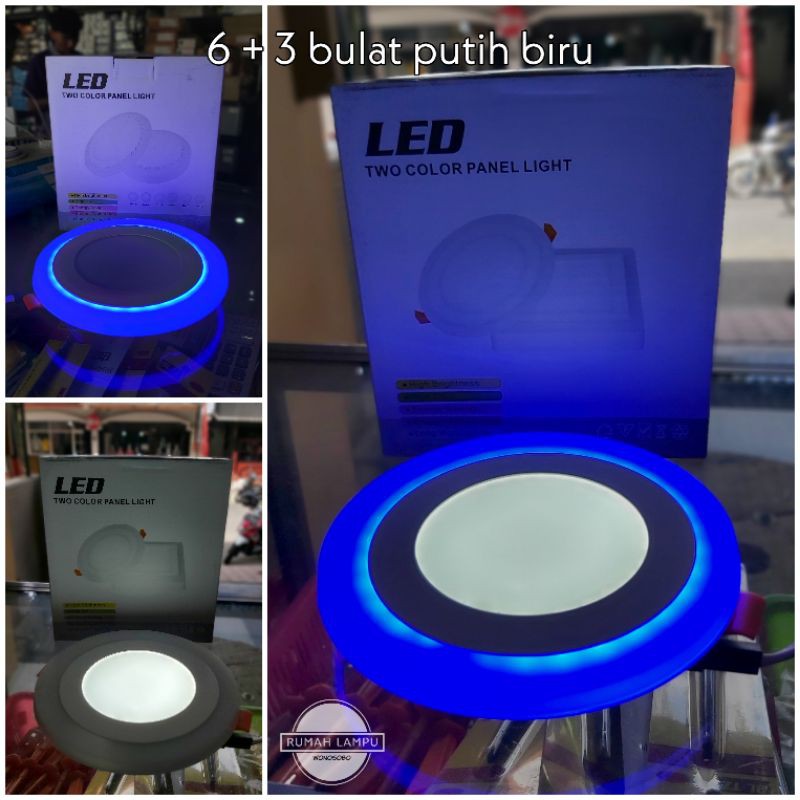 Jual Lampu downlight panel inbow 2 warna 6+3 bulat putih biru | Shopee ...