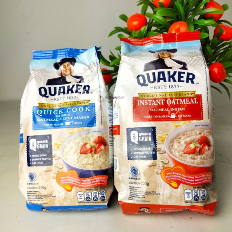 Jual Quaker Oatmeal 200 gram Instant Oatmeal Quick Cook Oatmeal ...