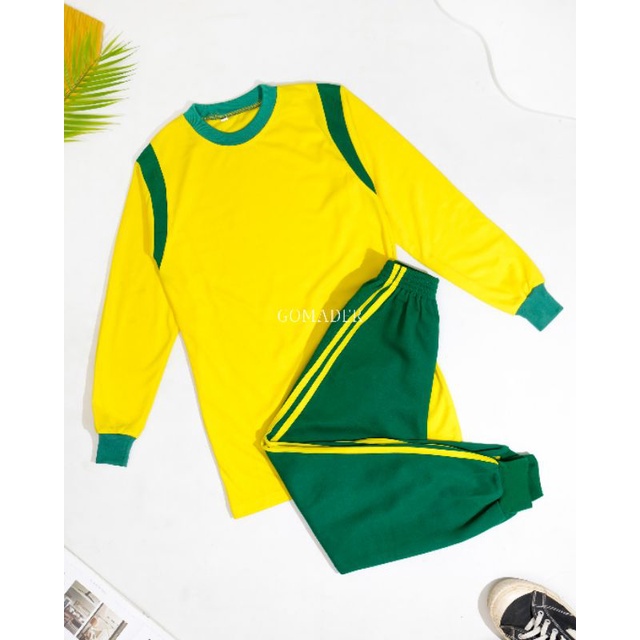 Jual Setelan Baju Seragam Olahraga Sekolah Anak TK/SD Kuning Hijau