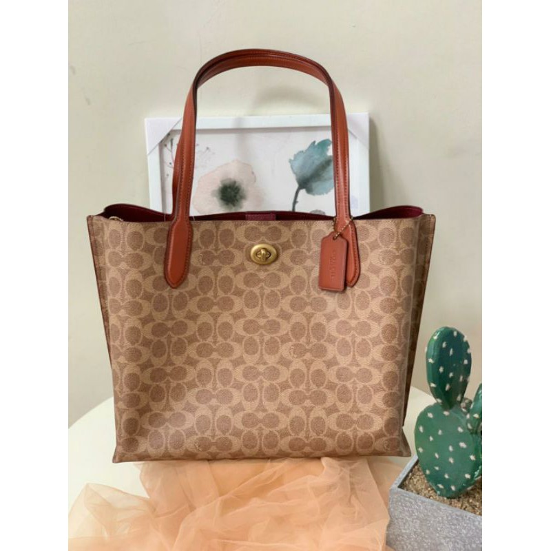 Jual Coach Willow Tote In Signature Canvas Tan Rust | Shopee Indonesia