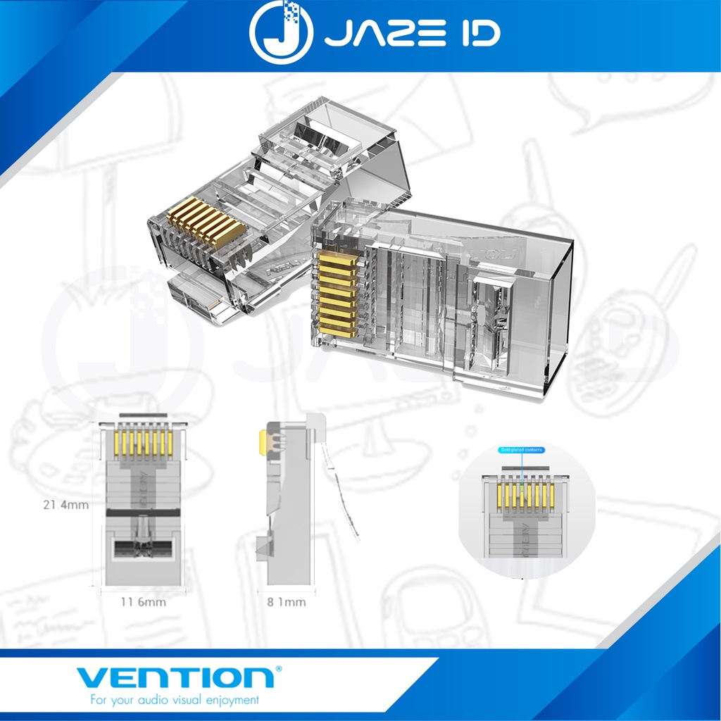 Jual Vention Konektor RJ45 Cat6 UTP Modular Gigabit Jack Plug Connector ...