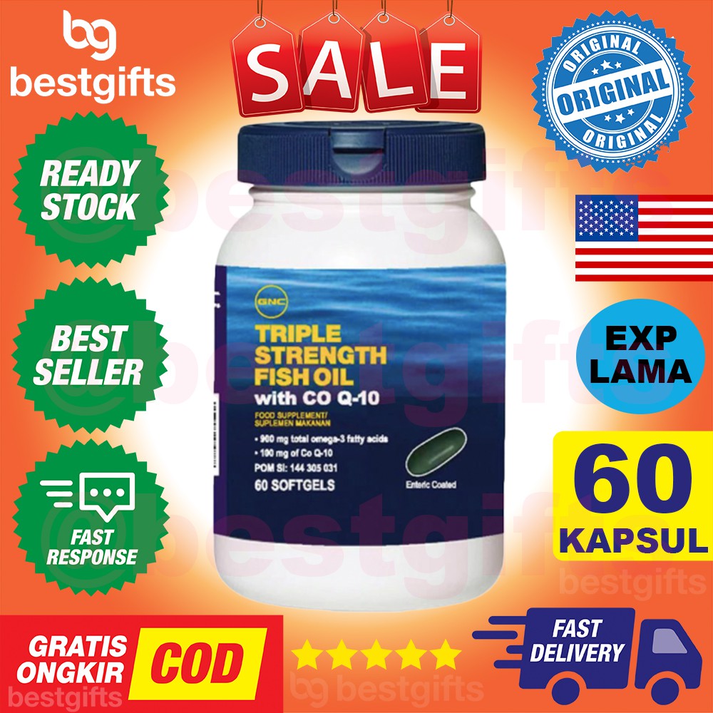 Jual GNC TRIPLE STRENGTH FISH OIL WITH COQ10 OMEGA 3 MINYAK IKAN CO Q10 KOLESTEROL SENDI STROKE