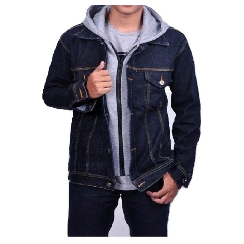 Jual Brain Wash Jaket Denim Hoodie - Blue Gray | Shopee Indonesia