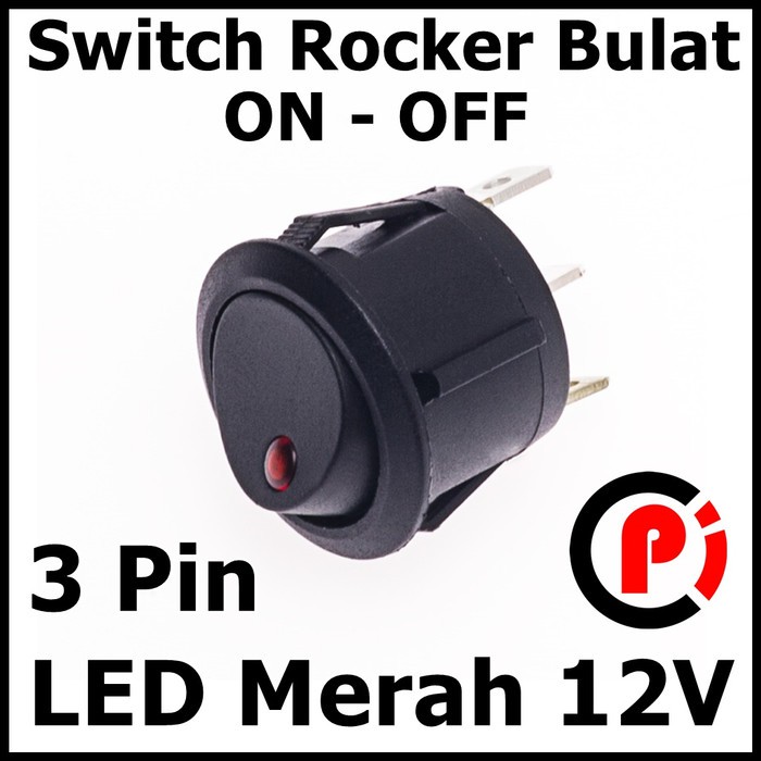 Jual Rocker Switch ON OFF Bulat Round 3 Pin Indikator 12V DC LED Merah ...