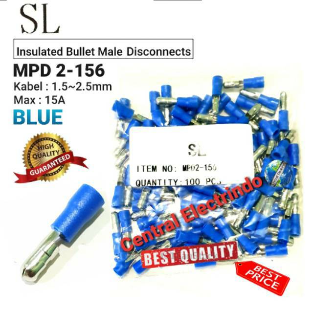 Jual Skun Kabel Insulated Bullet Male Disconnects MPD 2-156 Kabel 1.5~2 ...