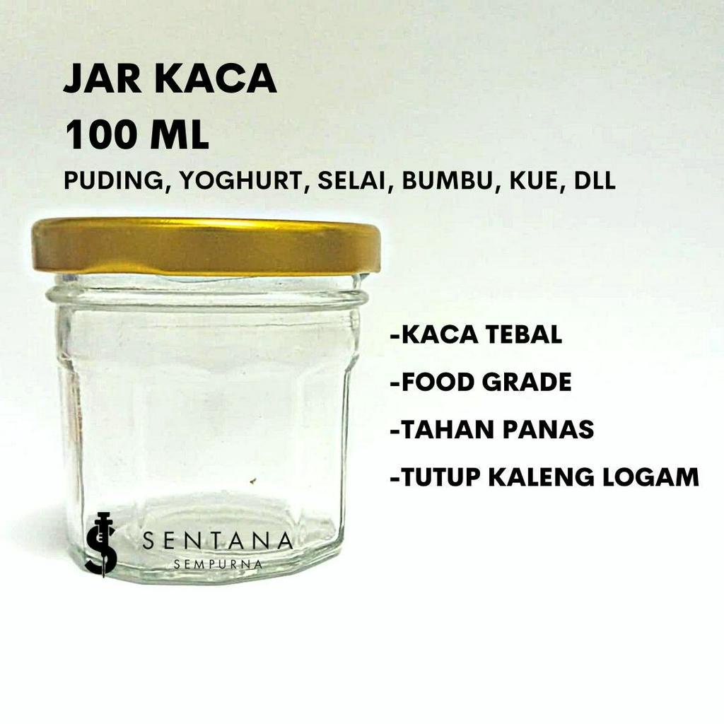 Jual Toples Jar Kaca Tutup Gold Segi Dua Belas 100 ML TOPLES PUDDING TUTUP LOGAM JAR KACA