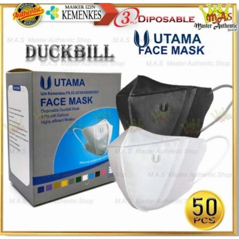 Jual MASKER DUCKBILL UTAMA FACE MASK ISI 50 PCS KEMENKES | Shopee Indonesia