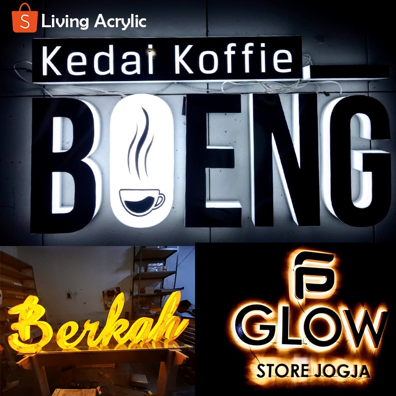 Jual Papan Usaha Akrilik Papan Huruf Timbul Cafe Resto Akrilik 3D Lampu