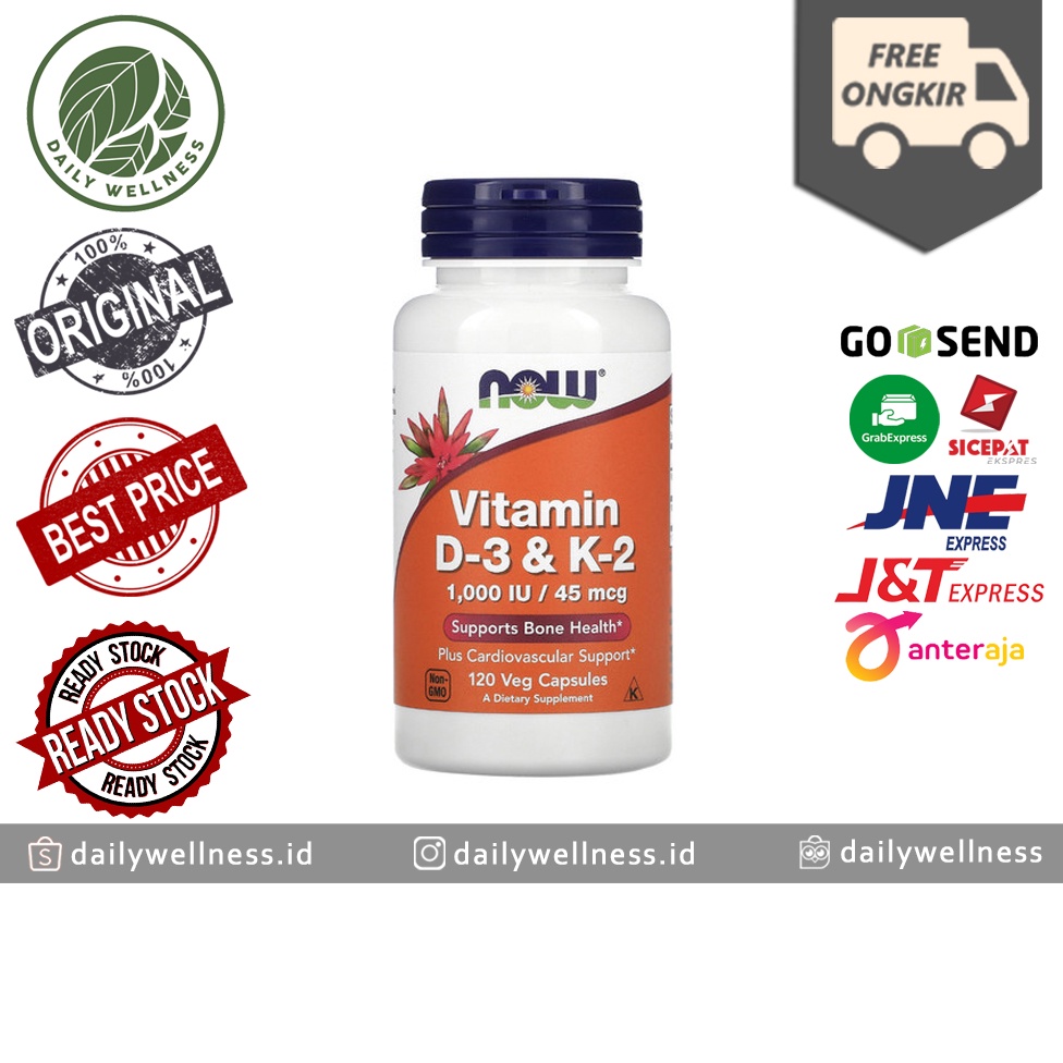 Jual Now Vitamin D3 1000 IU & K2 45 mcg 120 Veg Capsules 1000IU