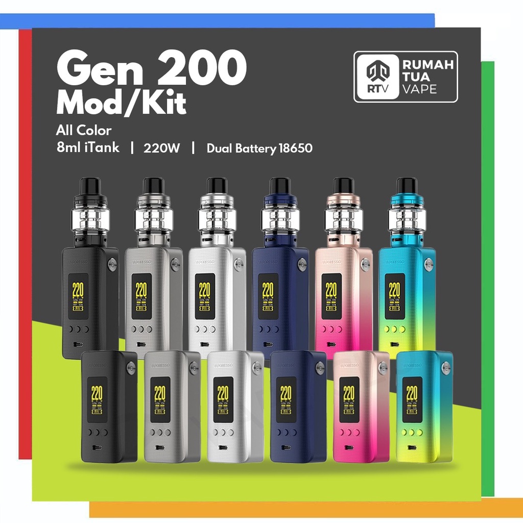 Jual GEN 200 220W DUAL BATTERY 18650 MOD ONLY / KIT BY VAPORESSO ...