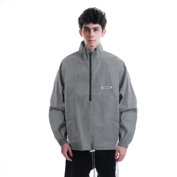 Pria-Track-Jaket- Fear Of God Essentials Half Zip Track Jacket Silver  Reflective - S -Jaket-Track-