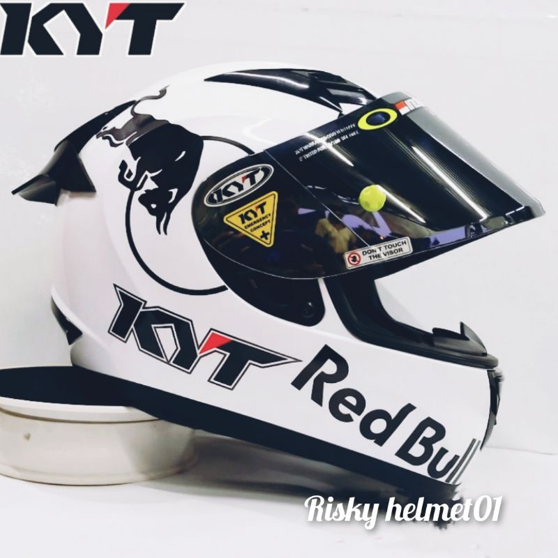Jual Helm Full face KYT R10 Putih Paket Ganteng Red Bull | Shopee Indonesia