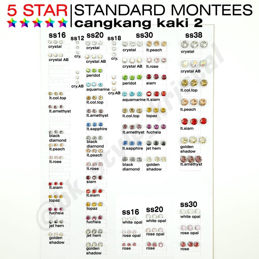 Jual Kristal Cangkang 5 Star Standard Montees Ss12 Ss16 Ss18 Ss20