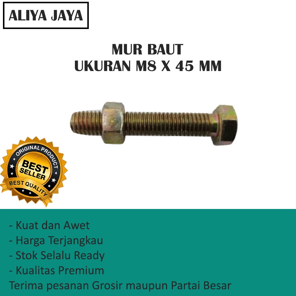 Jual MUR BAUT UKURAN M8 X 45 MM KNG MURAH (HARGA PER 10 PCS) | Shopee ...