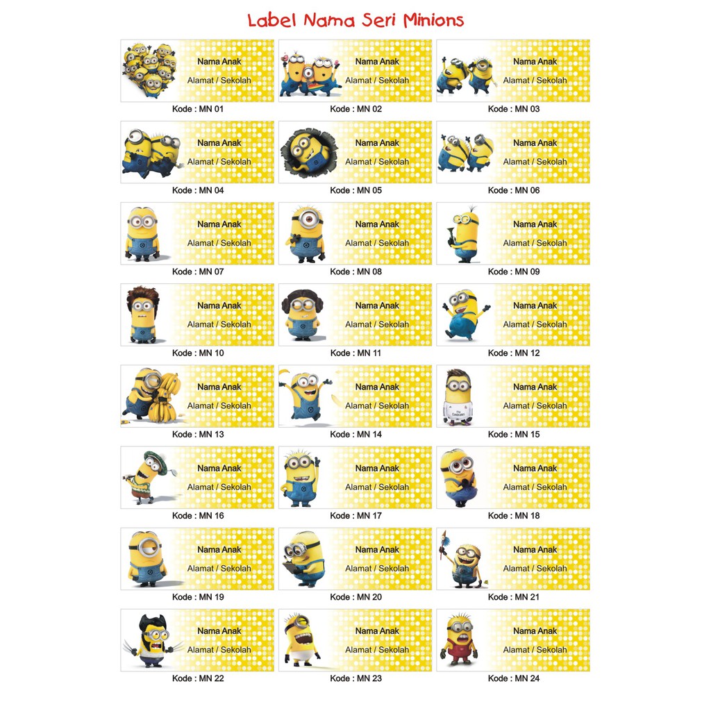 Jual [ASB] Stiker Label Nama - Seri MINION | Shopee Indonesia