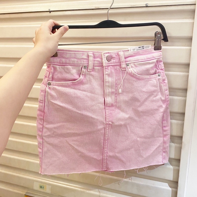 Pink denim outlet skirt bershka