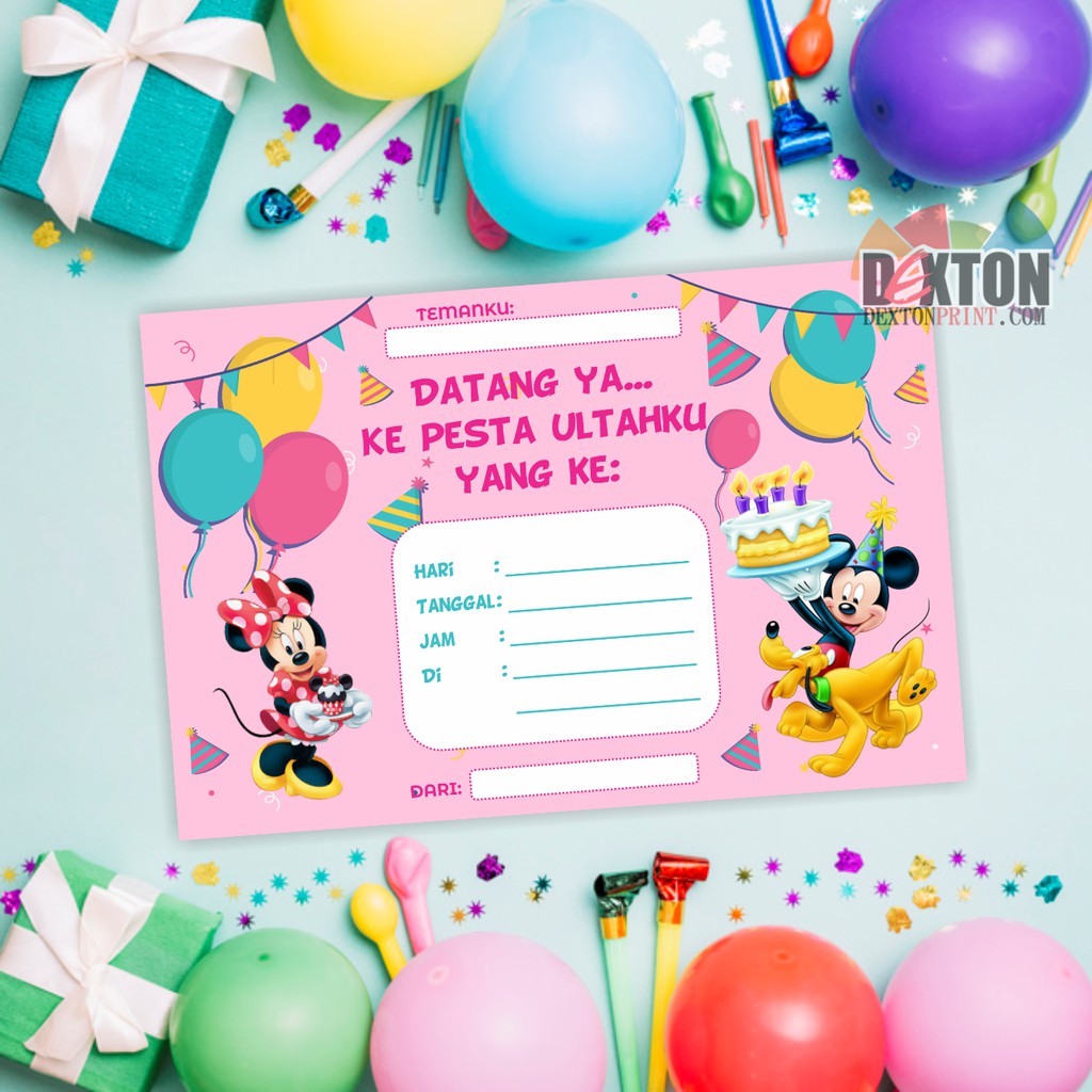 Jual Kartu Undangan (9 pcs) Ultah Ulang tahun Anak Mickey Minnie Mouse ...
