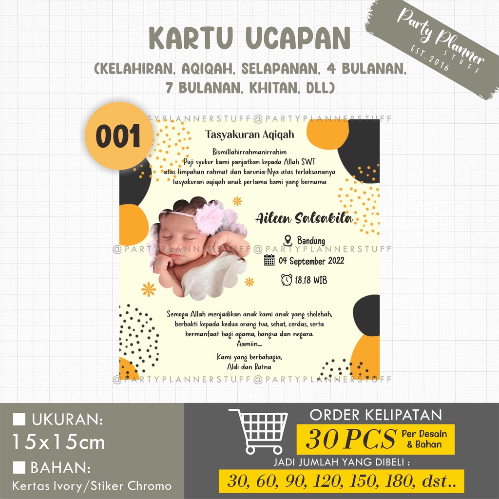 Jual Kartu /stiker Ucapan Tasyakuran Aqiqah / Syukuran Kelahiran ...