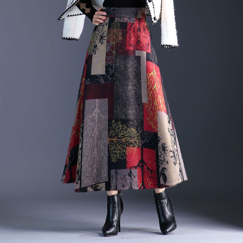 Maxi winter a line plaid wool skirt women 4639-5 Maxi winter a line plaid wool skirt women 4639-5
