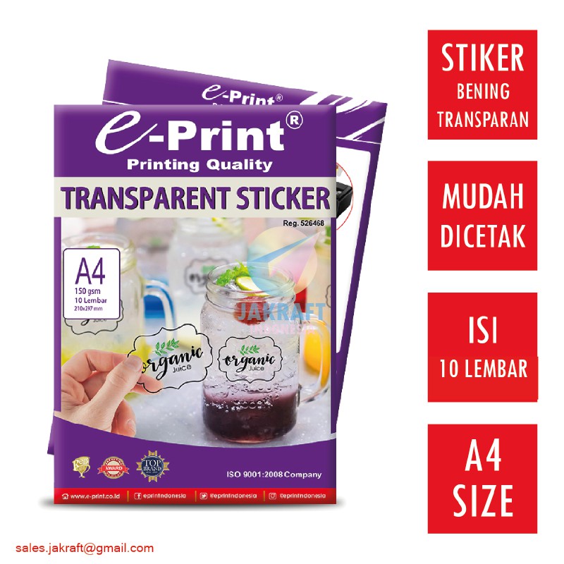 Jual 10 Lembar Kertas Stiker Glossy Bening Transparan Anti Air A4