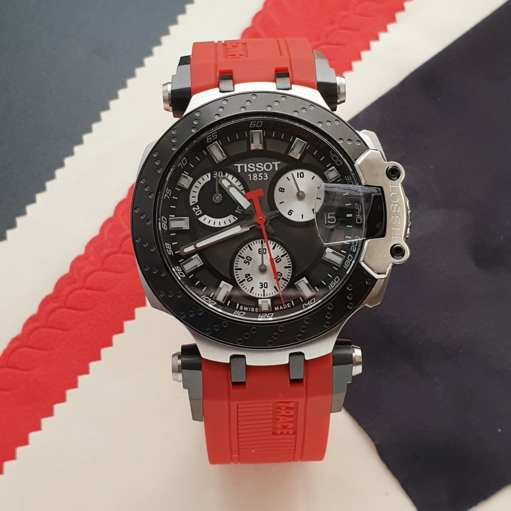 Jam Tangan Pria TISSOT T Race Chronograph T115.417.27.051.00 SILVER Red Rubber ORIGINAL