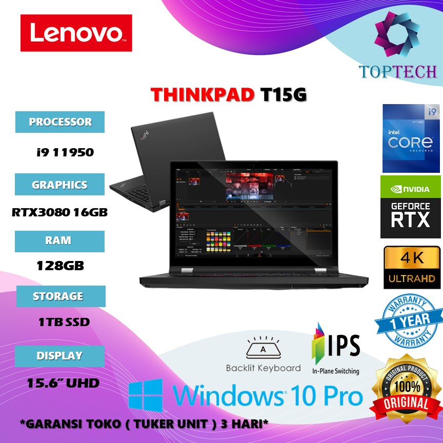 Jual Laptop Lenovo Thinkpad T15G 4K UHD - i9 11950 RTX3080 16GB RAM ...