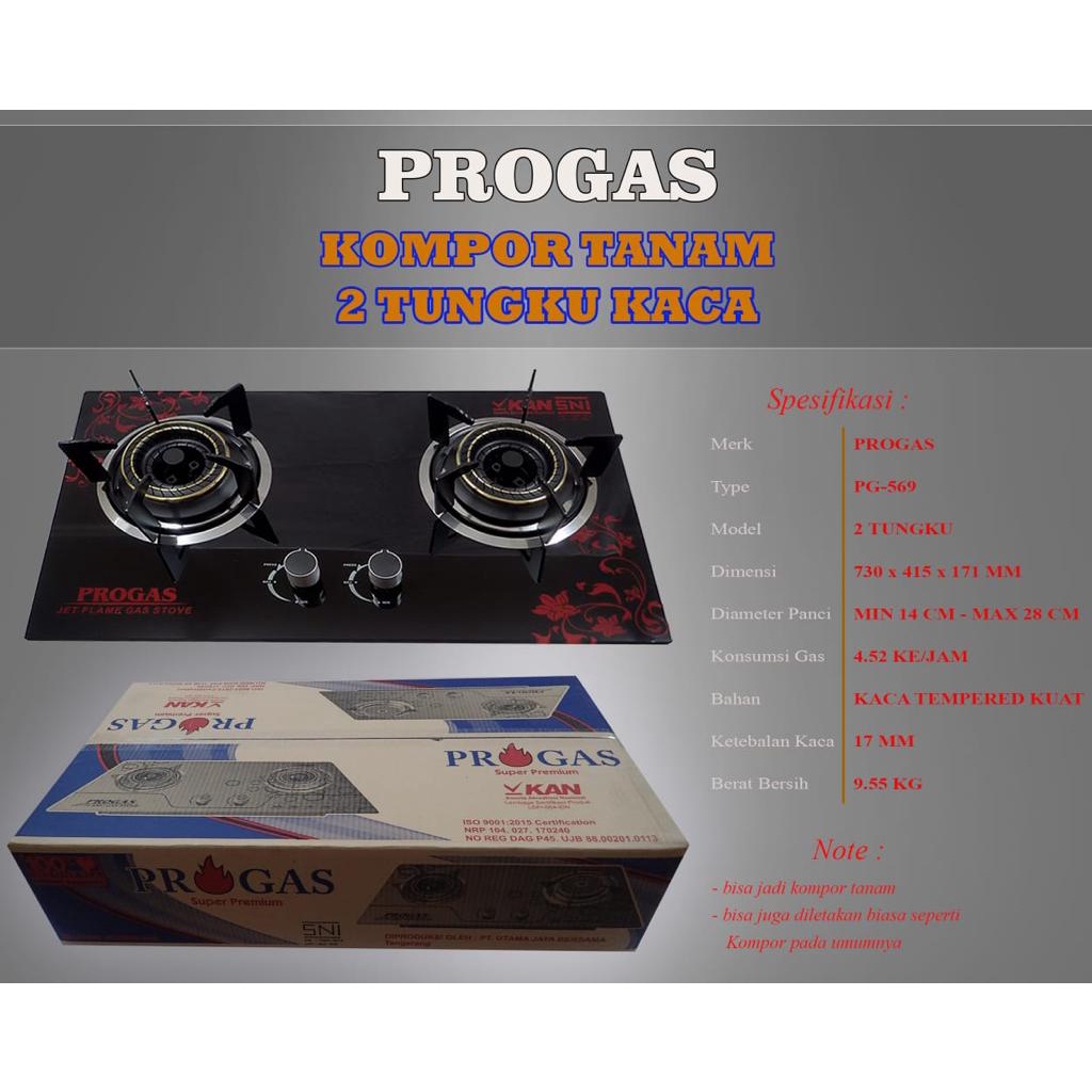 Jual AZIAmart - PROGAS Kompor Gas Kaca Tempered 2 Tungku 569 Bisa Tanam ...