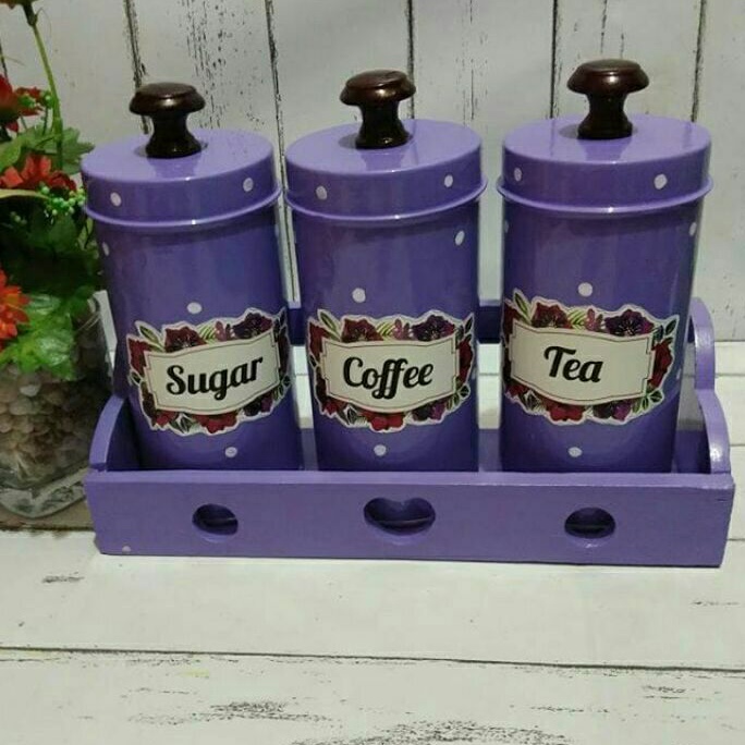 Jual Tempat Gula Kopi Teh Canister Set Sugar Coffee Tea Set 3 Pcs ...