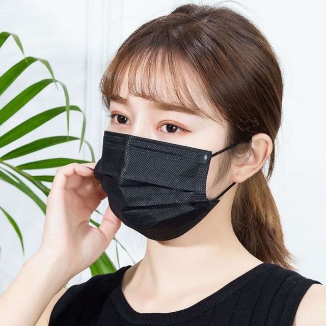 Jual Masker Warna Hitam 3ply Isi 50 Pcs / Masker Earloop Kesehatan ...