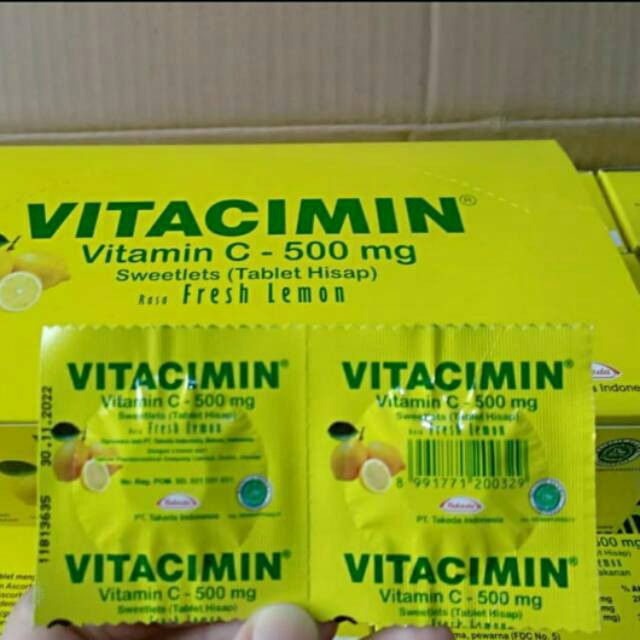 Jual VITACIMIN 500 MG TABLET HISAP VITAMIN C RASA FRESH LEMON (PER 5