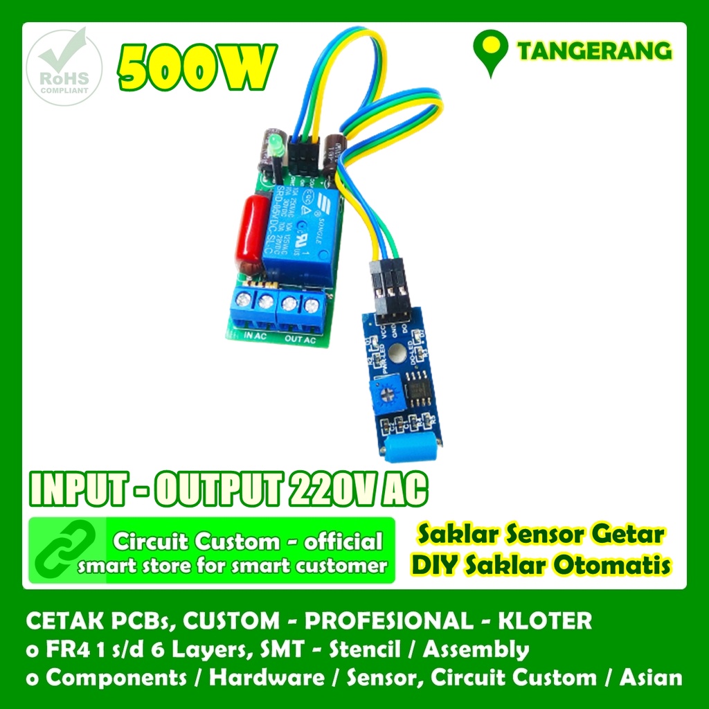 Jual Saklar Sensor Getaran Otomatis AC 220V 500W DIY Vibration Switch ...