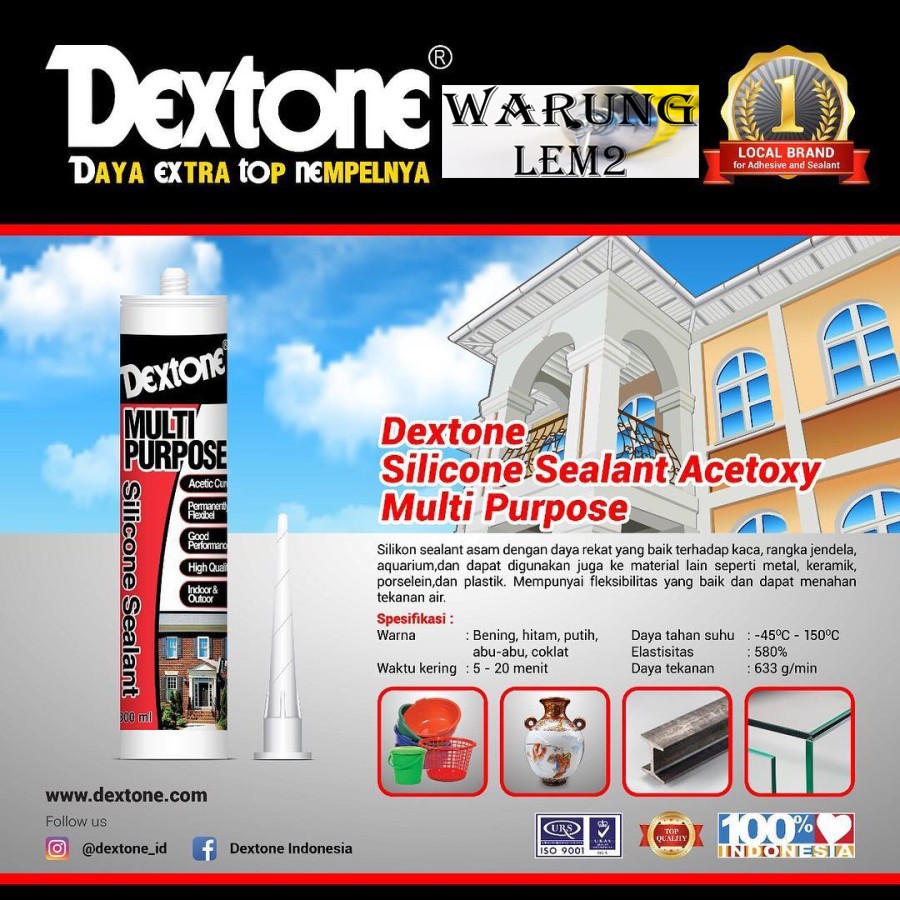 Jual Lem Tabung Sealant Sealent Silicone Silicon Dextone Clear Bening