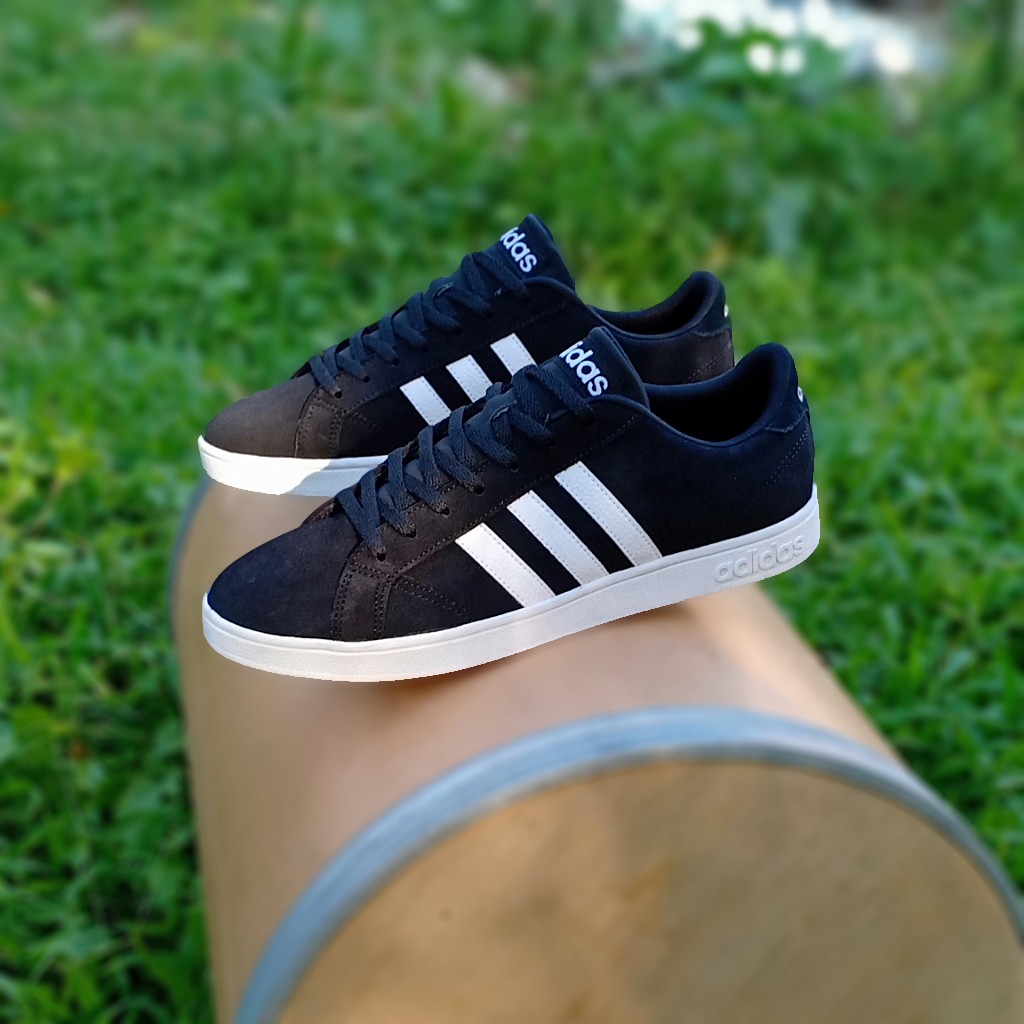 SEPATU PRIA ADIDAS NEO BASELINE SUEDE BLACK WHITE ORIGINAL PRODUK TERMURAH