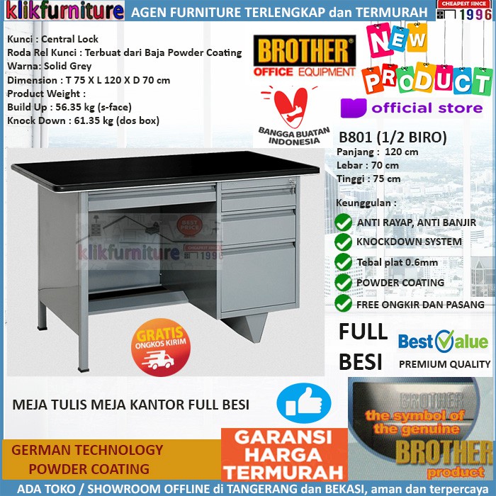 Jual Meja Tulis Meja Kantor Meja Kerja Besi 1/2 Biro B801 Brother ...