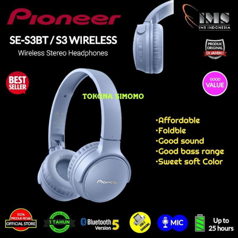 Headset Bluetooth Pioneer S3 Headphones PIONEER S3 Wireless SE