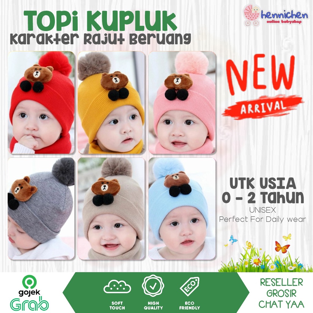 Jual IMPORT TOPI KUPLUK RAJUT BERUANG KARAKTER BROWN TEBAL HALUS 0- 2 ...