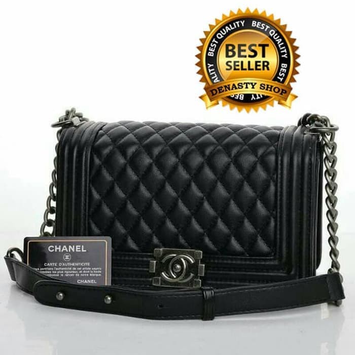 SDF 140 Tas Selempang Wanita Chanel Boy Branded Premium Warna Hitam