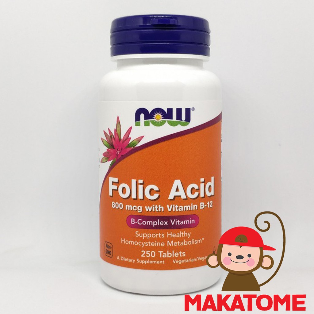 Jual Now Foods Folic Acid 800 Mcg 250 Tablet Vitamin B-12 B12 Folate ...