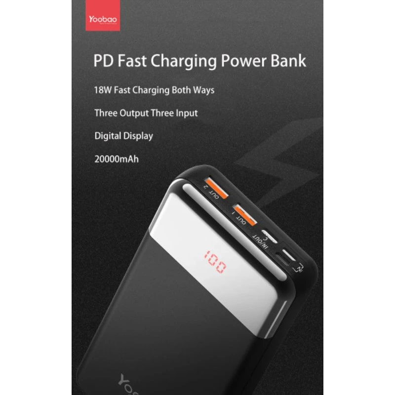Yoobao Powerbank - PD20 PowerQuick - 20000mAh - 74Wh - Quick Charge 3.0 - Power Delivery 3.0