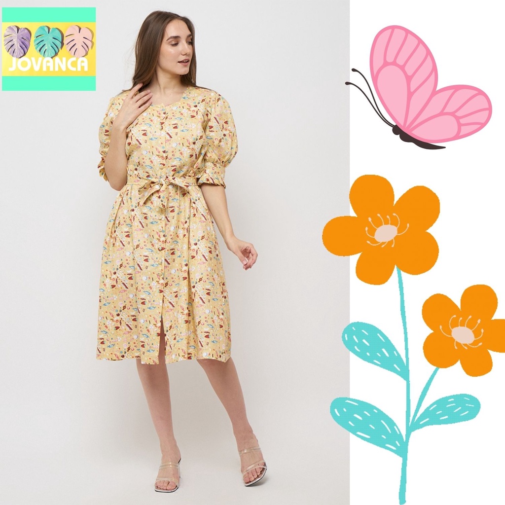 Jual JOVANCA Mustard Candy Pop Dress (Tali Bisa di Lepas) Shopee
