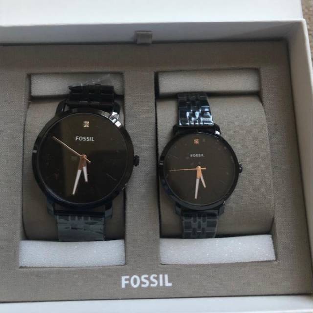 JAM TANGAN COUPLE FOSSIL ORIGINAL BQ2399SET BQ 2399 SET WATCH DIAMOND BLACK LUX LUTHER