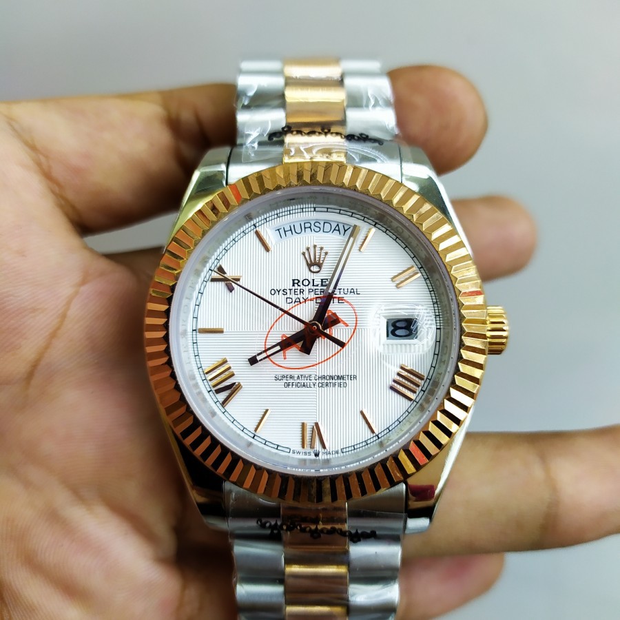 Jual Jam Tangan Rolex Automatic Day Date Kombinasi Dial Putih Limited