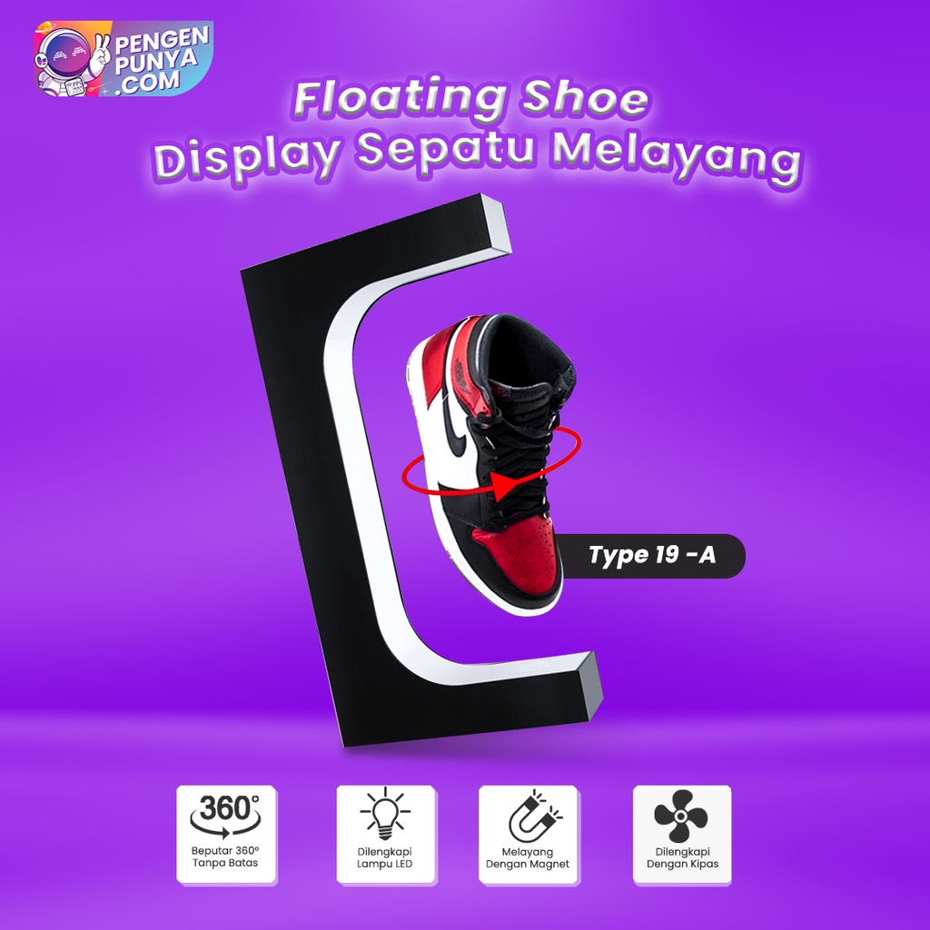 Jual Floating Shoe Display 19C Hitam / Floating Shoe Display / Stand