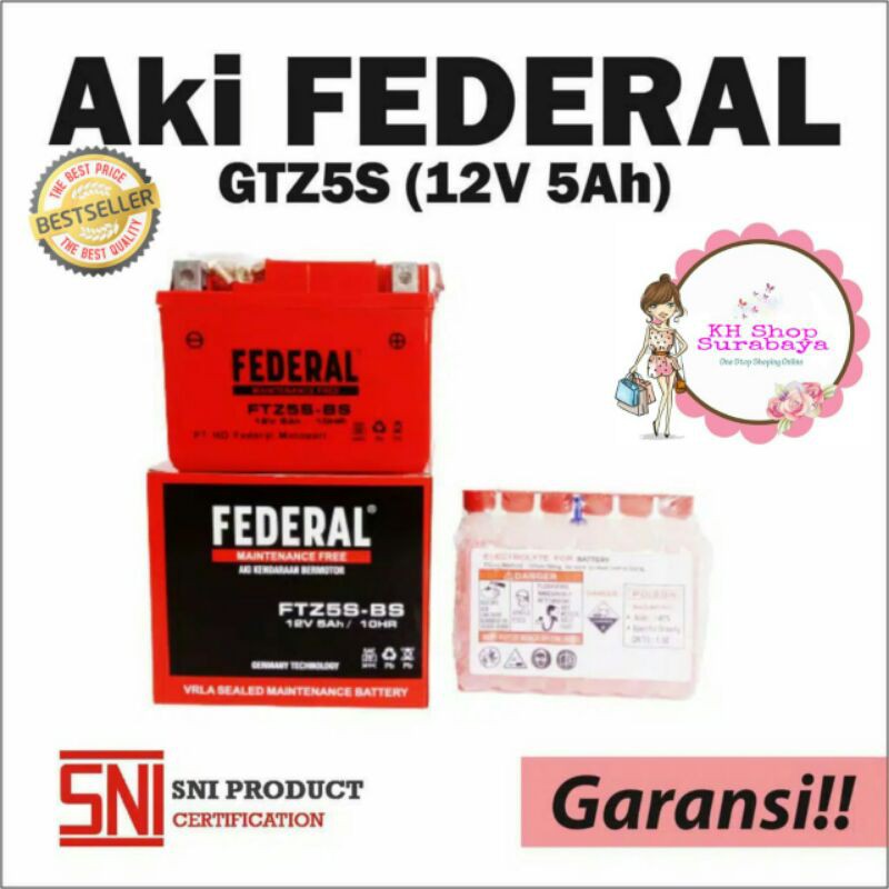 Jual AKI KERING FEDERAL FTZ5S-BS ORIGINAL | Shopee Indonesia