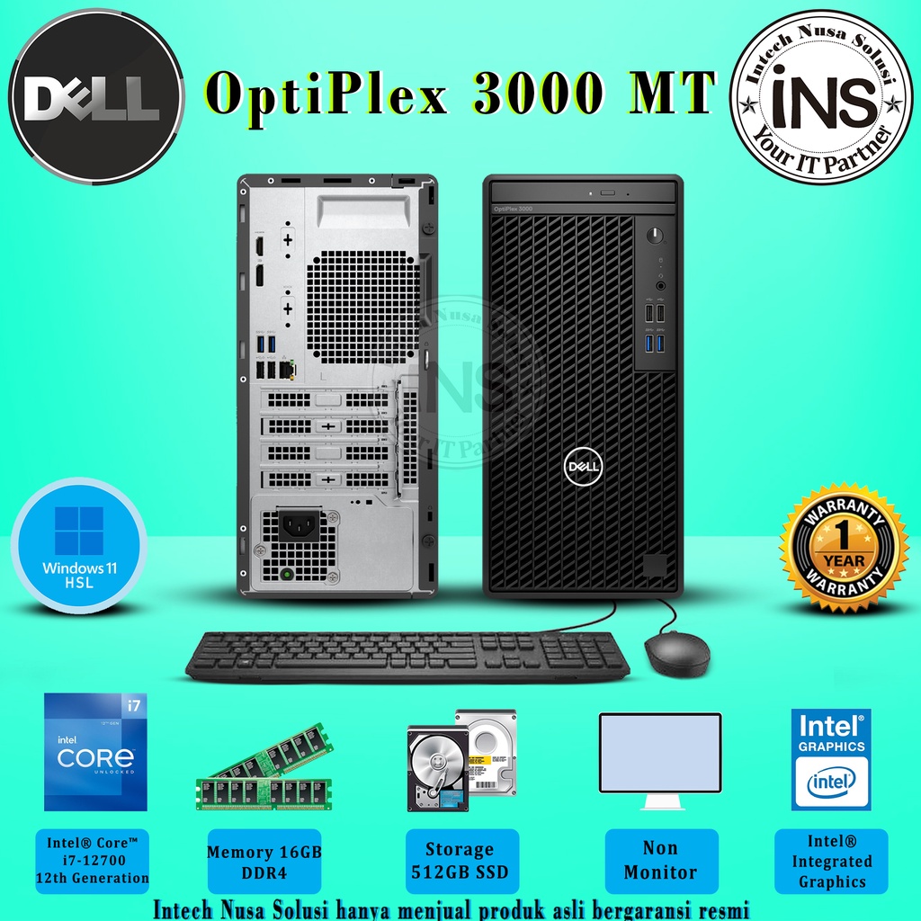 Jual CPU DELL OptiPlex 3000 MT i7-12700 16GB 512GB SSD DVDRW WIN11HSL ...