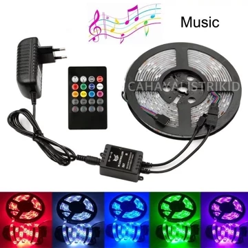 Lampu Led Strip 5050 3528 2835 Rgb Warna Warni Ip44 5M 10M Ac 220V Adaptor Remote (Lampu Tiktok)