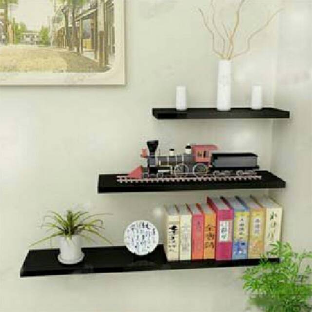 Jual rak dinding 1set isi 3rak floating 80,60,40, lebar@ 20cm | Shopee ...