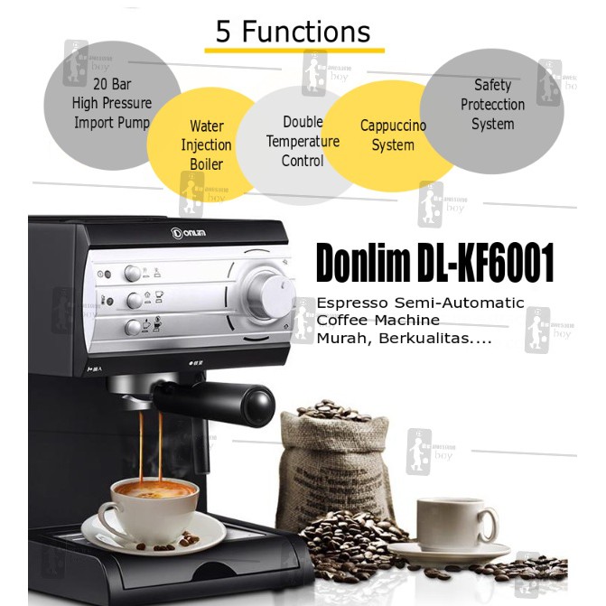 Jual Donlim DL-KF6001 20 Bar 850W Semi-Automatic Espresso Coffee