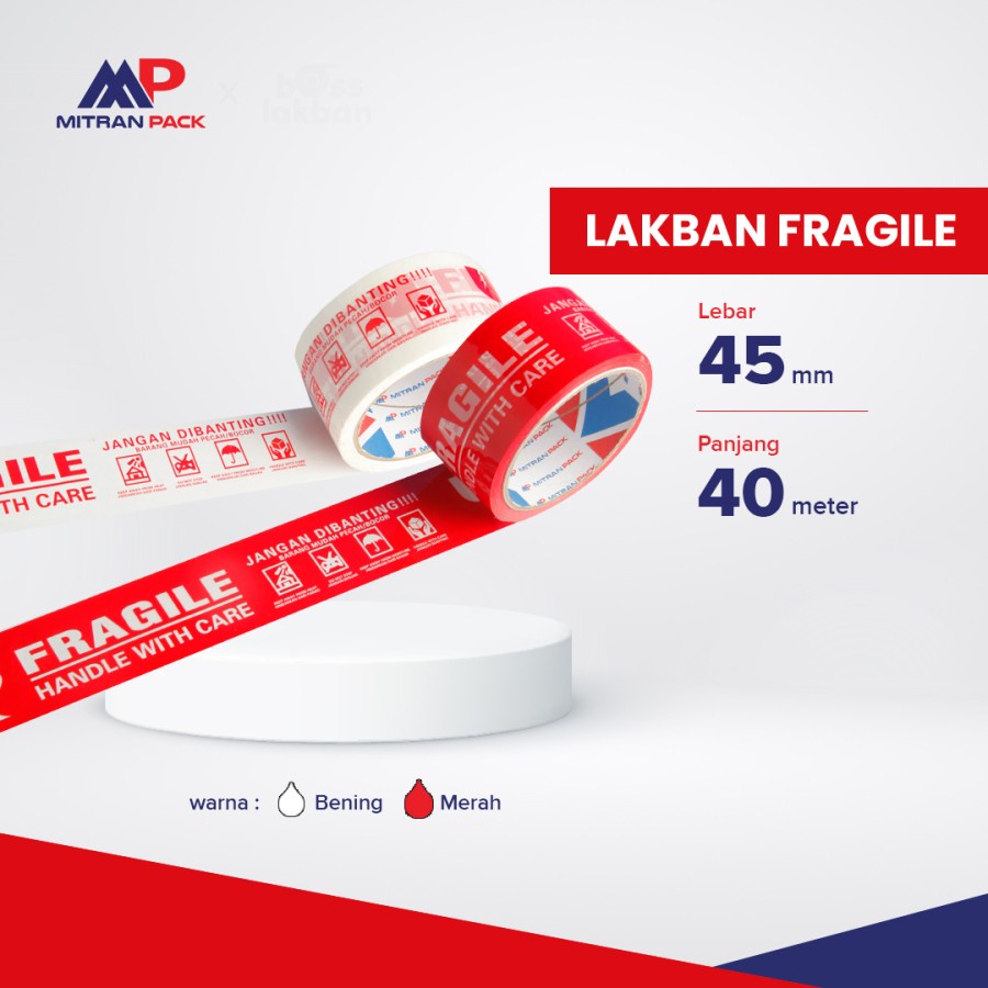 Jual Lakban Printing Fragile Merah 48mm x 40 meter Mitran Pack - Putih ...
