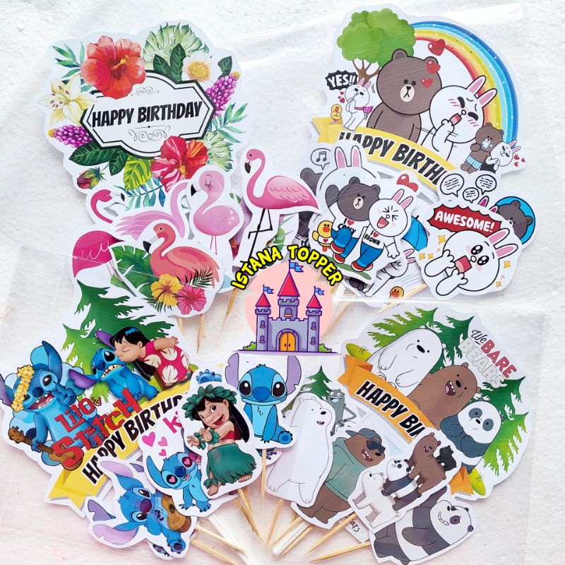 Jual Topper Cake STANDART Tema Flamingo, Topper Stitch, Topper We Bare ...